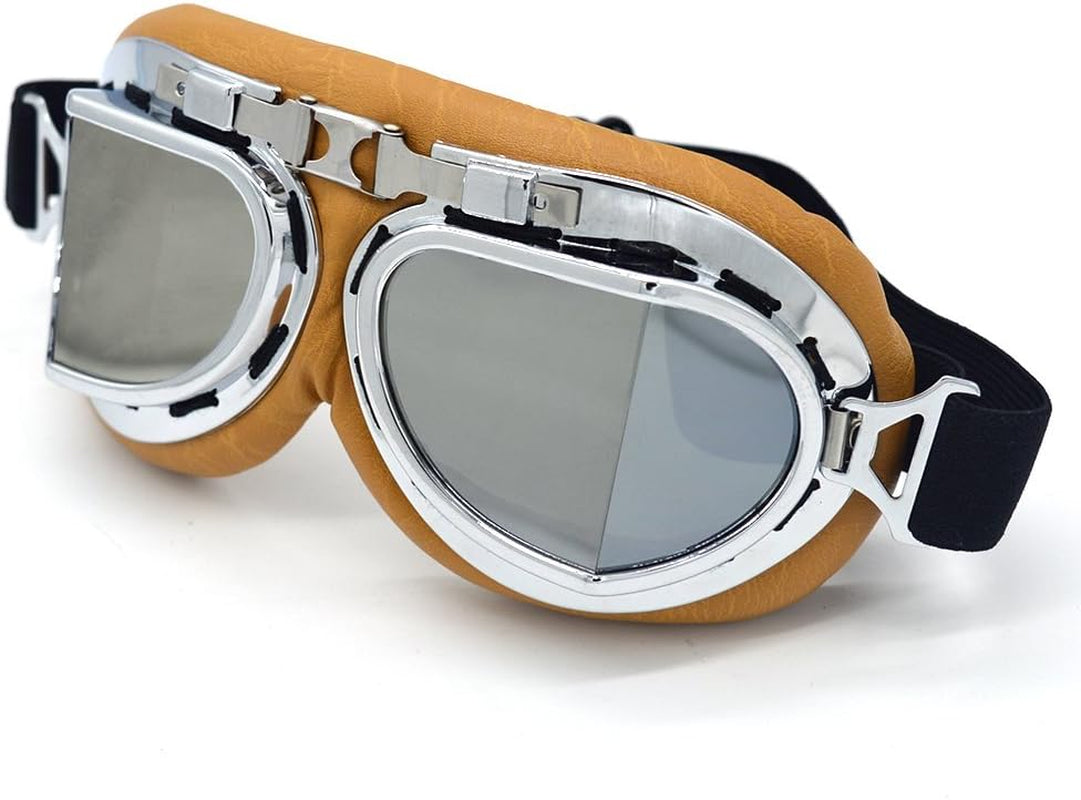 Motorcycle Goggles Vintage Pilot Style Cruiser Scooter Goggle Outdoor Sand Goggles Bike Racer Cruiser Touring Eyewear for Half Helmet