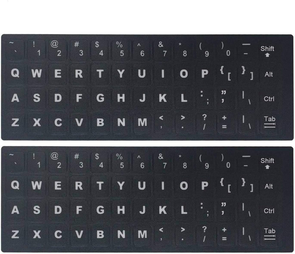 [2 Pack] Universal English Keyboard Stickers, Replacement English Keyboard Stickers with Black Background and White Lettering, Each Unit: 0.43" X 0.51" -Matte