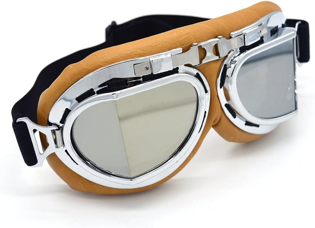 Motorcycle Goggles Vintage Pilot Style Cruiser Scooter Goggle Outdoor Sand Goggles Bike Racer Cruiser Touring Eyewear for Half Helmet